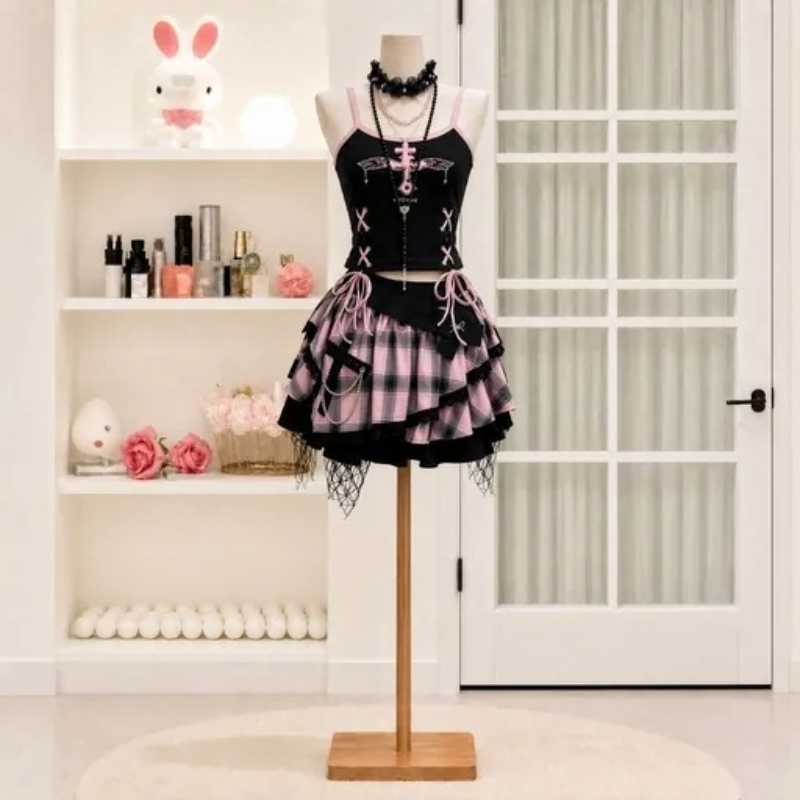 Ensemble jupe vintage Y2K Dark - Cami Top Lace avis et prix
